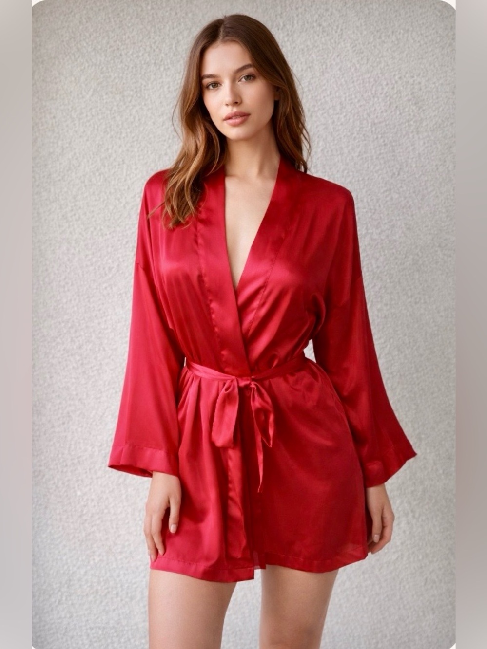 Vintage Open Heart Tag Victoria's Secret Red Satin Kimono Robe One Size Lingerie